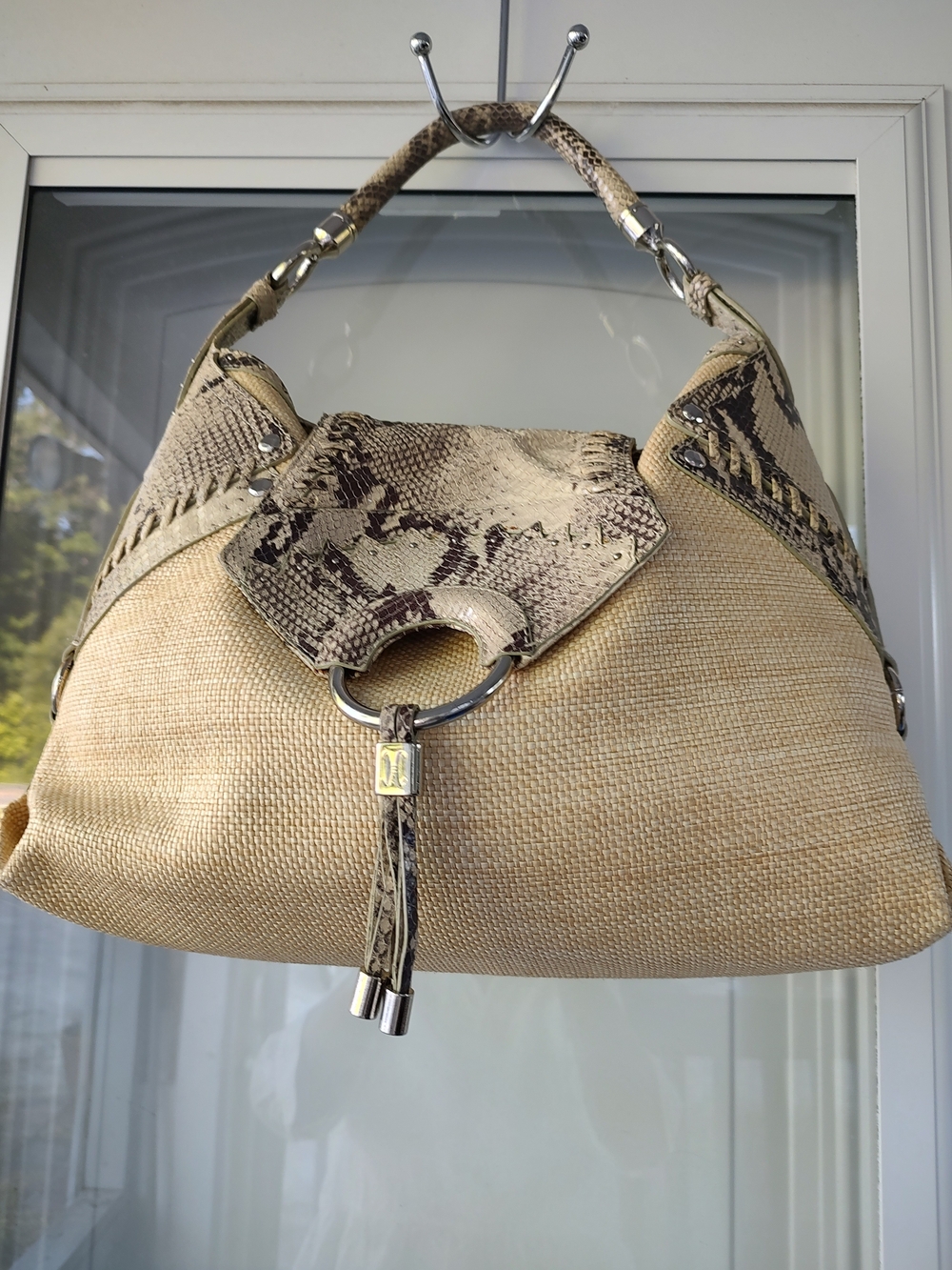 Only Weekends Special Deal   Beige Snake-Accent Hobo Bag